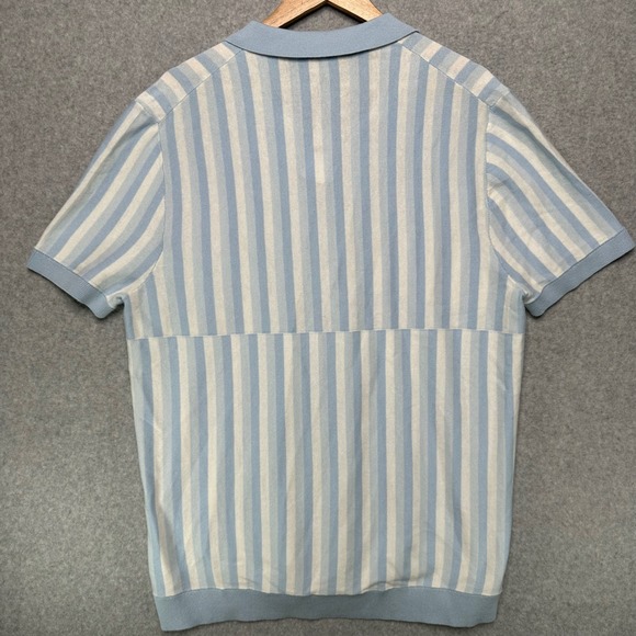 Express Mens Short Sleeve Striped Knit Sweater Polo Light Blue White XL NEW - Picture 3 of 8
